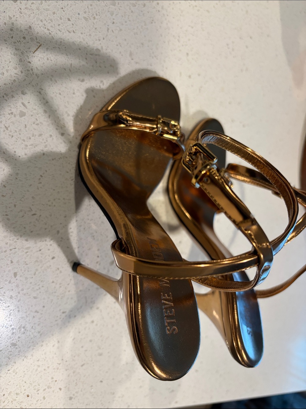 Steve Madden Metallic Bronze Ankle-Strap Heels - Picture 3 of 5
